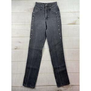 Vtg Rocky Mountain Rockies Jeans 26/3 Faded Black High Rise Button Placket 90s